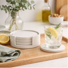 Minimalistinis 4vnt. padėkliukų rinkinys su stoveliu – rankų darbo gipsinis padėkliukas interjerui