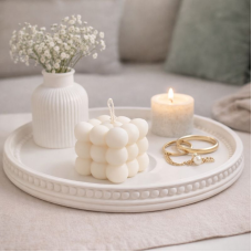 Apvalus dekoratyvinis padėkliukas 27cm – rankų darbo gipsinis padėkliukas interjerui